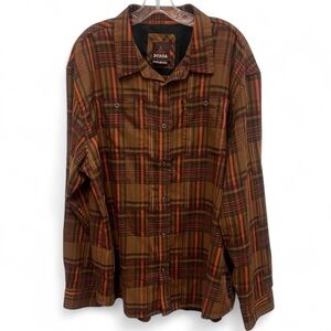 Prana Men's Brown Orange Plaid Stratford Flannel Long Sleeve Shirt Size XXL